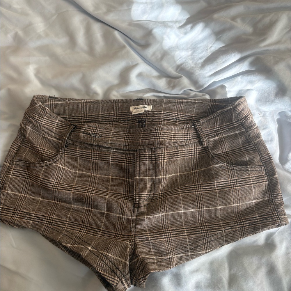 Kimchi Blue High Waist Plaid Brown Shorts